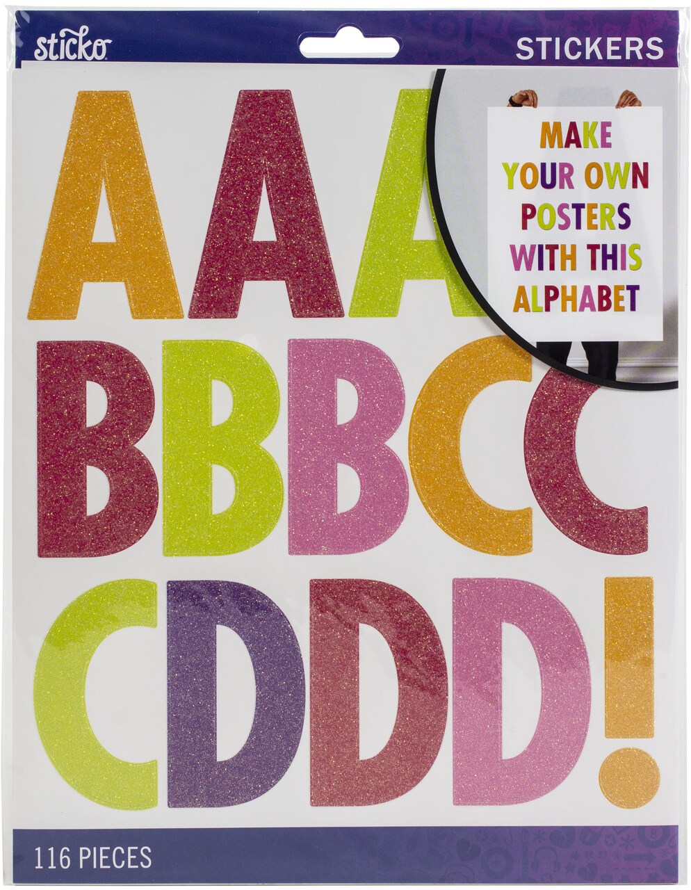 Sticko Alphabet Stickers - Futura Extra Large, Multi Glitter, 145pcs